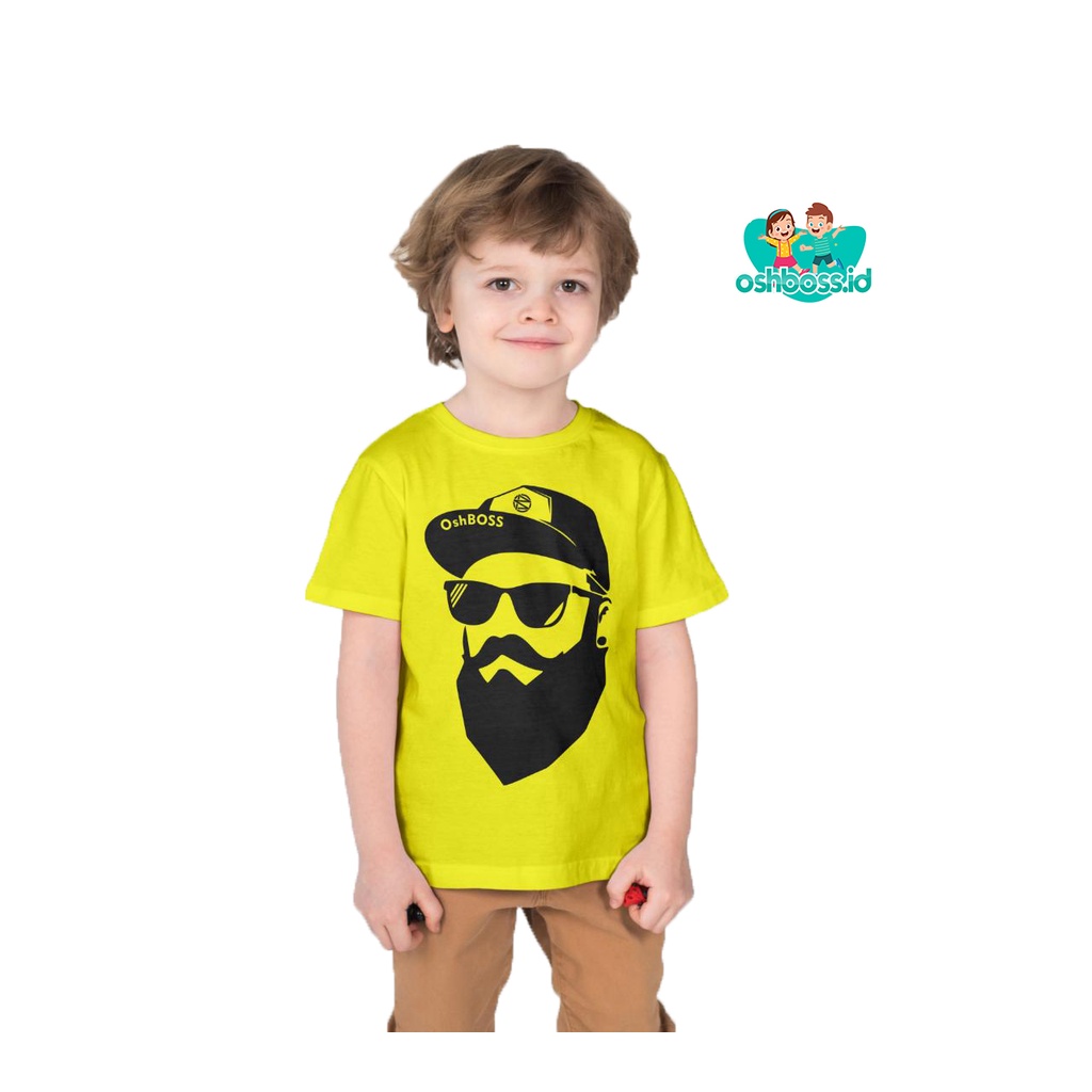 Baju / Kaos Distro Anak Laki Laki dan Perempuan/ Unisex / Baju / Motif Karakter Topi Jenggot-TOPI KUNING