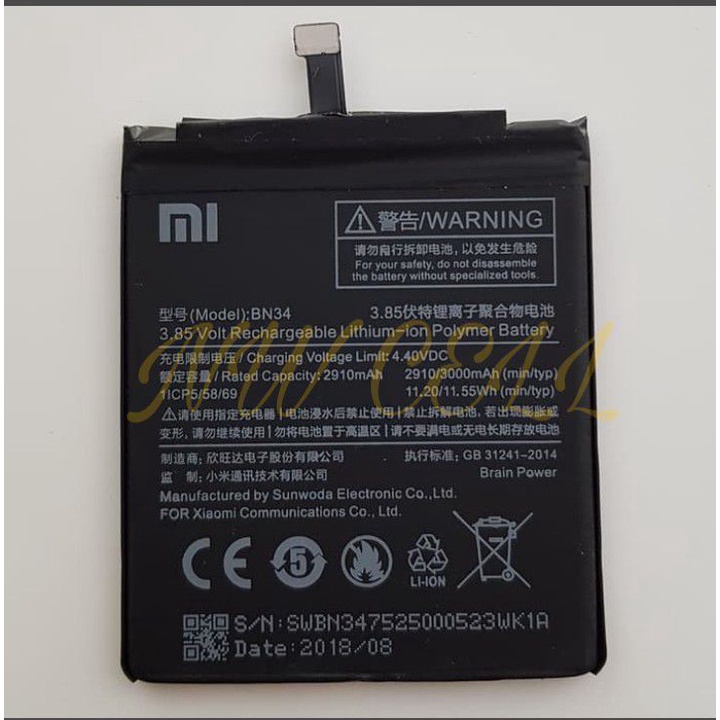 BATERAI XIAOMI REDMI 5A BATRE BATERE BATRAI REDMI5A BN34 XIOMI XIAUMI