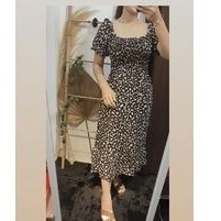 dress kerut leopard black