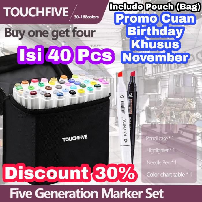 

PROMO - Touchfive twin marker spidol gambar sketsa / 40pcs/ 40 warna/ black