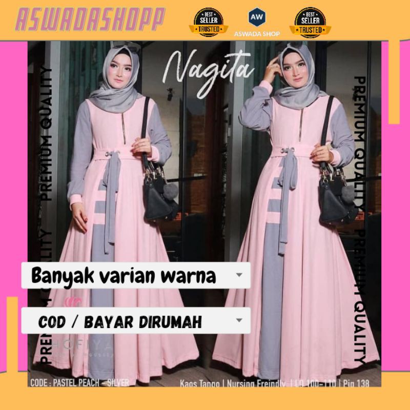 Baju Gamis Wanita Nagita Dress Maxi Maxy Balloteli PREMIUM Ritsleting Kondangan Pesta Formal