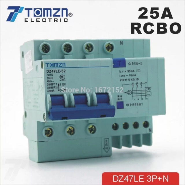 MCB RCBO 4P 25A 400 V ~ 50 HZ/60 HZ DZ47LE current Circuit perlindungan kebocoran