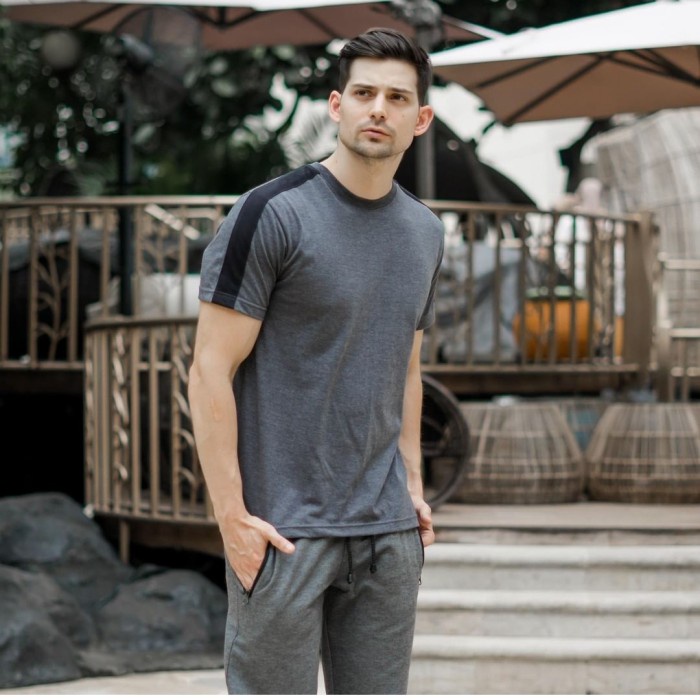 Baju Fitness Ketat Pria kaos STRIPES ABU TUA - Baju distro polos pria casual dark gray