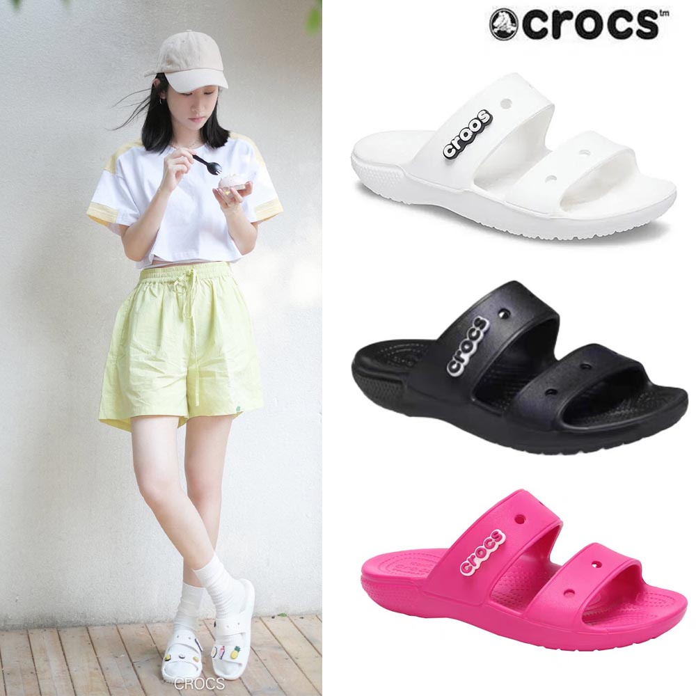 Sandal Crocs Classic Two - Strap Slide Sandals Pria dan Wanita Anti Air