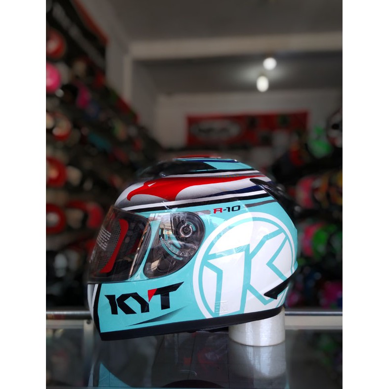 KYT HELM  R10 #1 AQUA MARINE/RED FLOU/WHITE ( CLEAR )