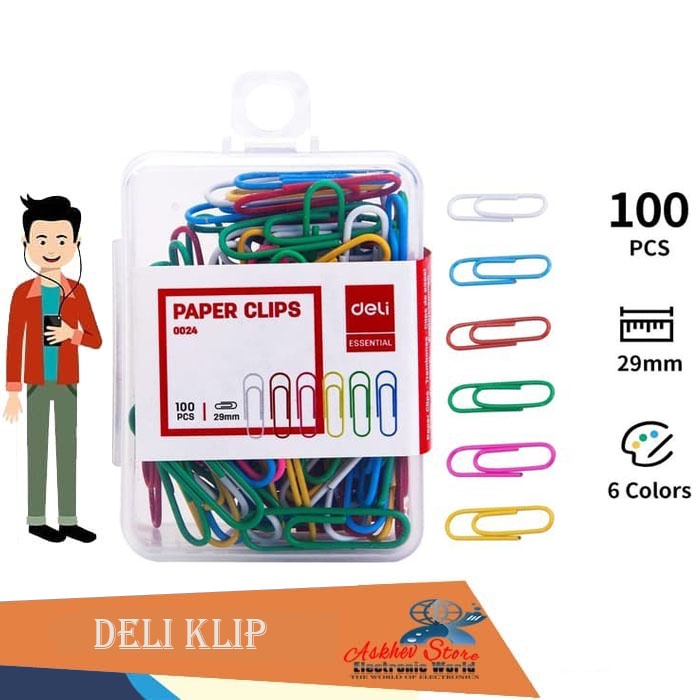 

Deli Klip Kertas Paper Clips Kantor 29mm - Multi Warna 100Pcs