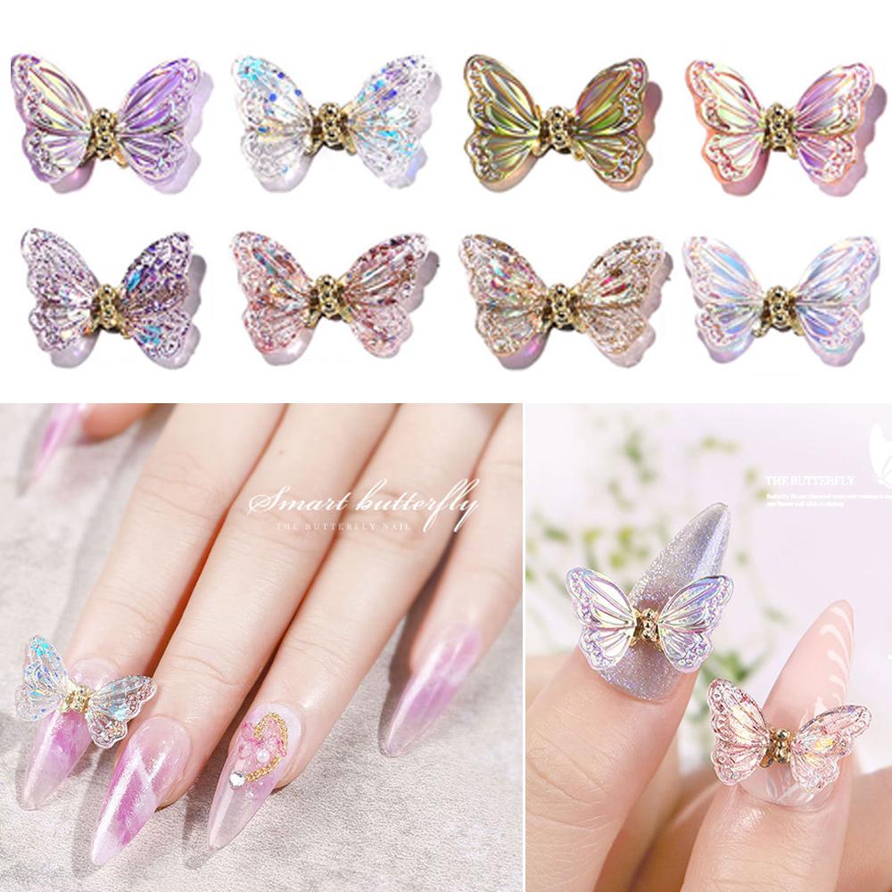 Needway   Butterfly Nail Art Charms Shiny Aurora Kupu-Kupu Zirkon Kuku Rhinestones