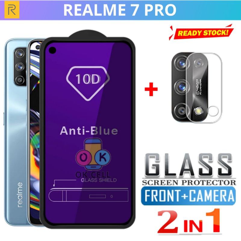 2in1- Tempered Glass Anti Blue Radiasi Realme 7 Pro -TG Anti Gores Blue Light Realmi 7pro Full Layar