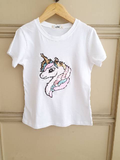 KAOS IMPORT SEQUIN SUNSHINE UNICORN FLIP / KAOS LED SEQUIN FLIP GANTI WARNA IMPORT TEBAL BAGUS