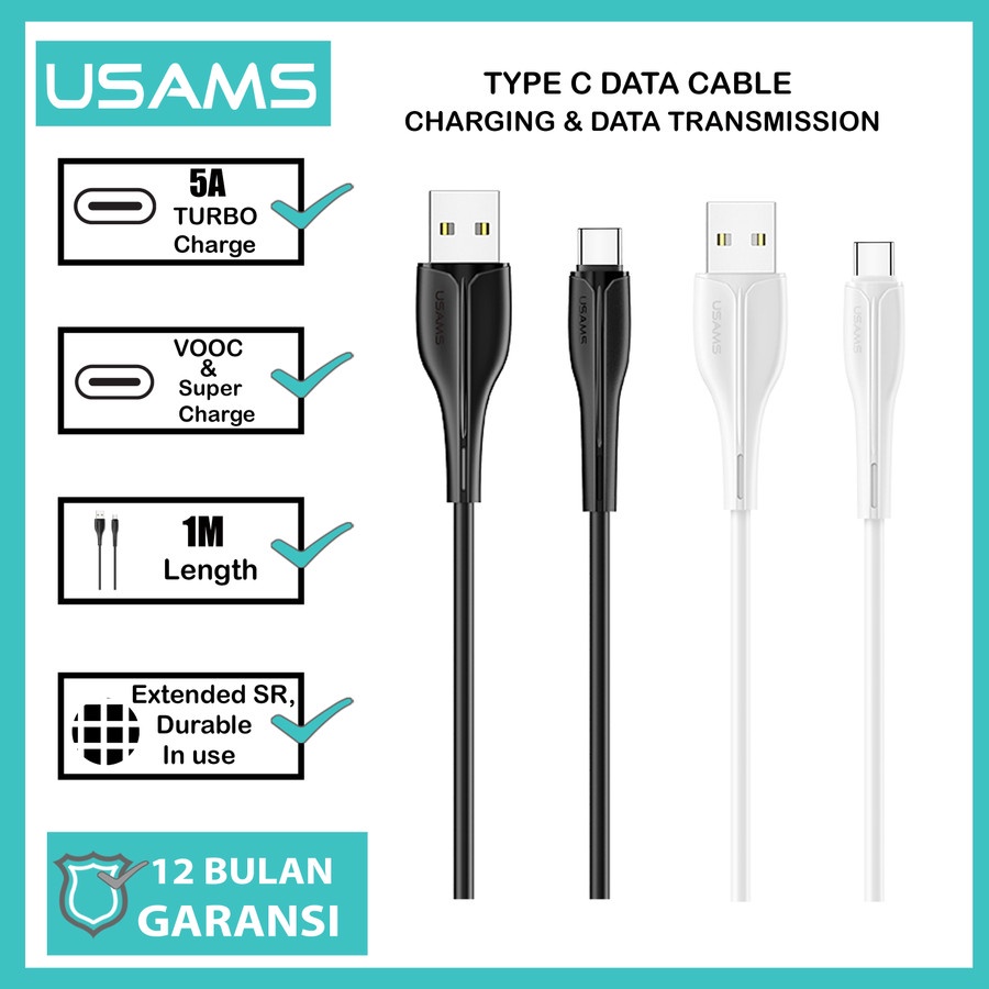 Kabel Data Type C Usams SJ376 Kabel Type C Super Turbo Charger 5A 1M