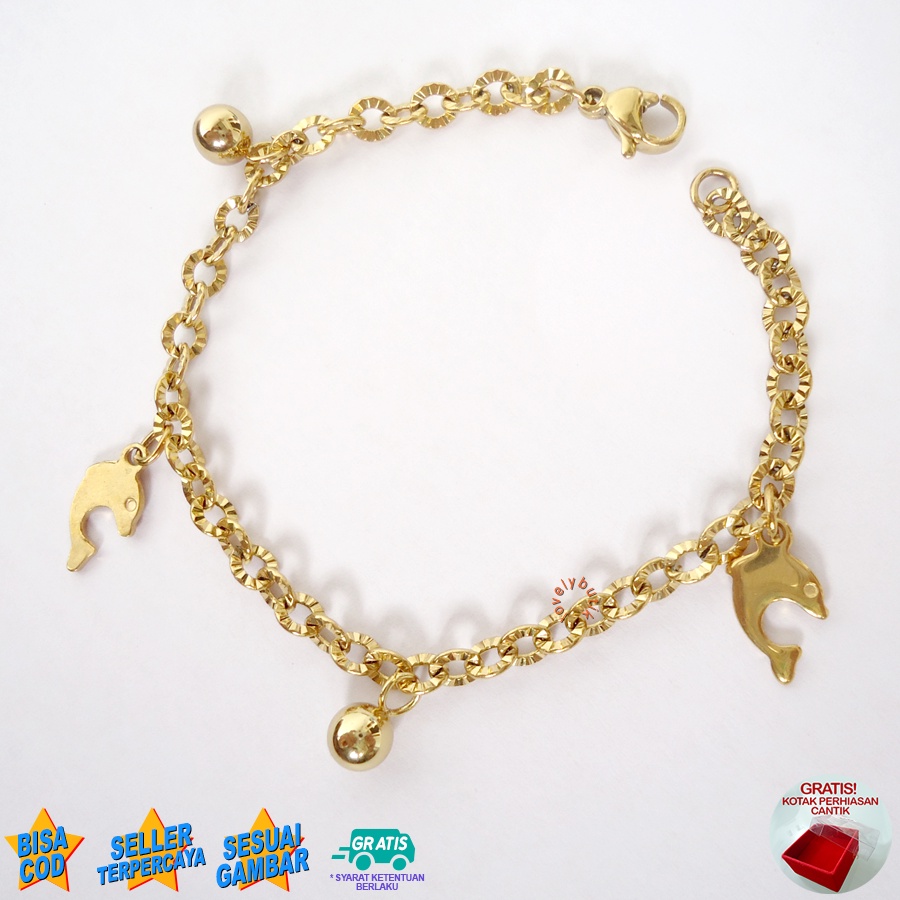 Lovelybutik Gelang Anak Titanium Anti Karat  Aksesoris Wanita Fashion Dolphin Kecil Bonus Kotak