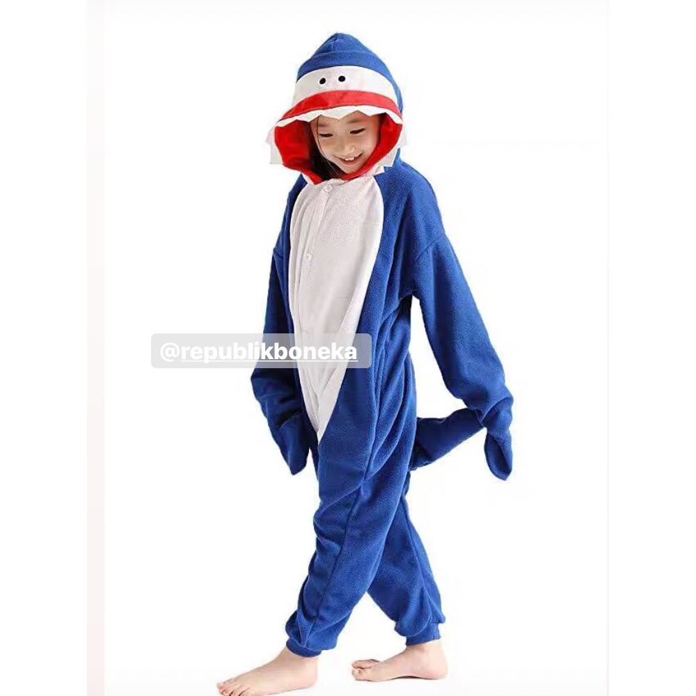 BAJU ONESIE KOSTUM BABY SHARK IKAN HIU ANAK COSPLAY PIYAMA