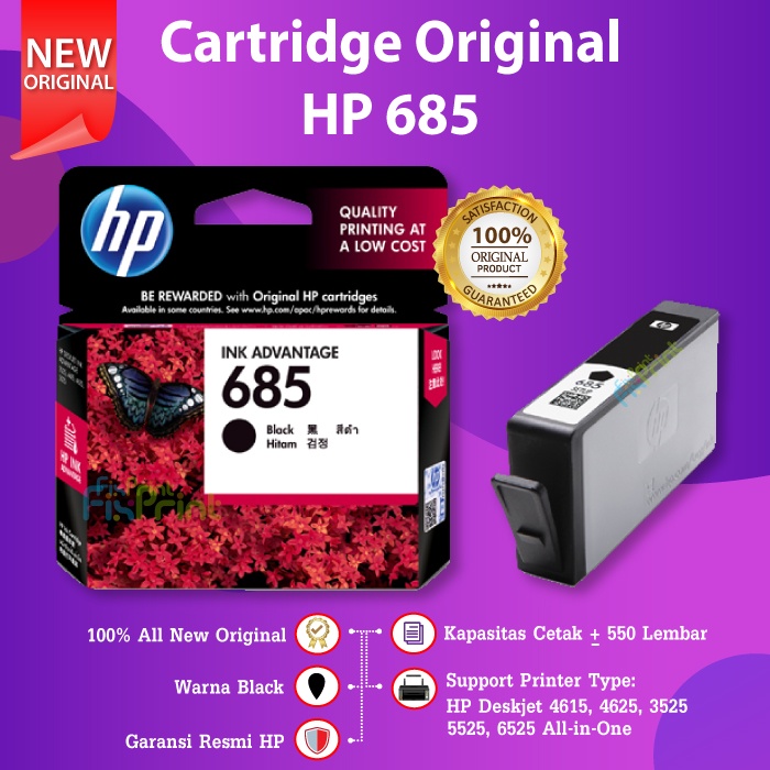 HP 685 Black CZ121AA Cartridge Tinta Printer 4615 4625 3525 5525 6525