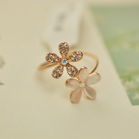 Korean version of opal flower rhinestone adjustable female daisy open ring 210825