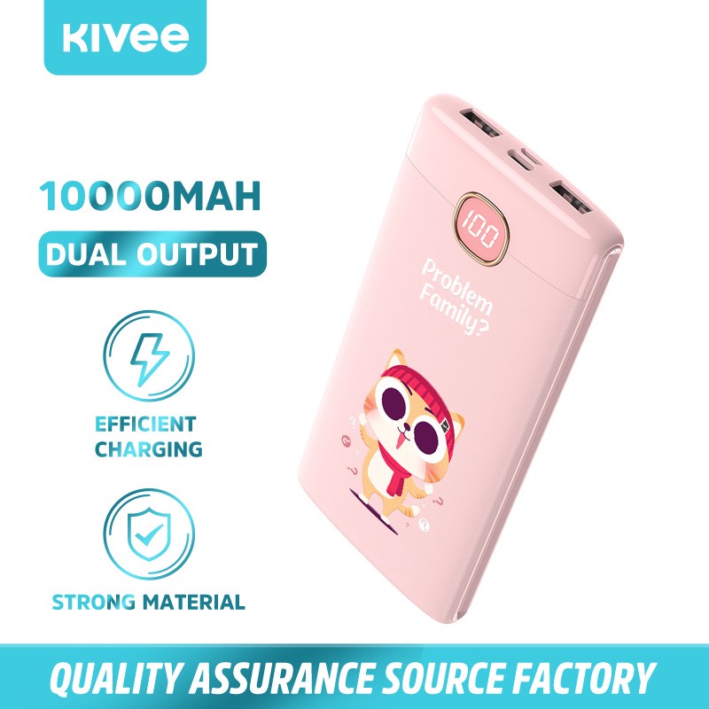 PROMO - Kivee power bank 10000mah Original DUAL USB TYPE-C - power bank pas charger karakter lucu - power bank 10000mah 2.1A dual USB LED digital display - PowerBank 18W 10000Mah dual USB portable QC3.0+PD fast charging - power bank type c past charging