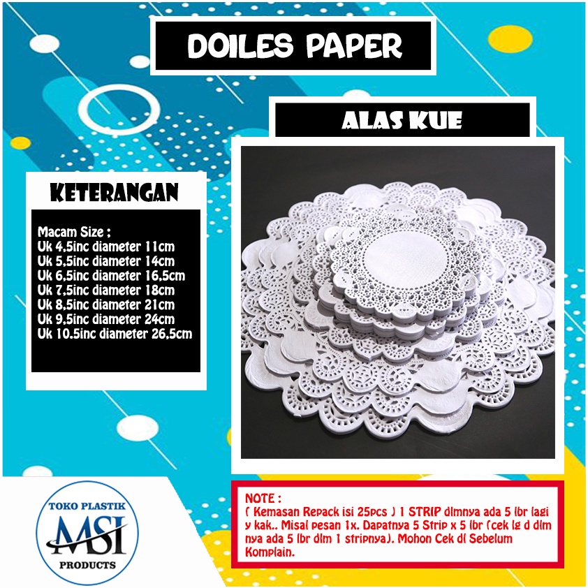 Doiles Paper | Kertas Doiles | Alas Kue | Kertas Renda ( Kemasan Repack isi 25pcs )