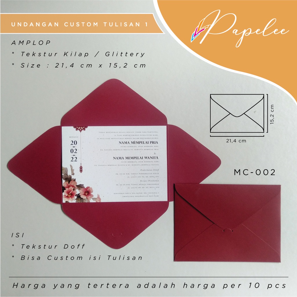 

UNDANGAN PERNIKAHAN / WEDDING INVITATION (CUSTOM ISI/TULISAN)