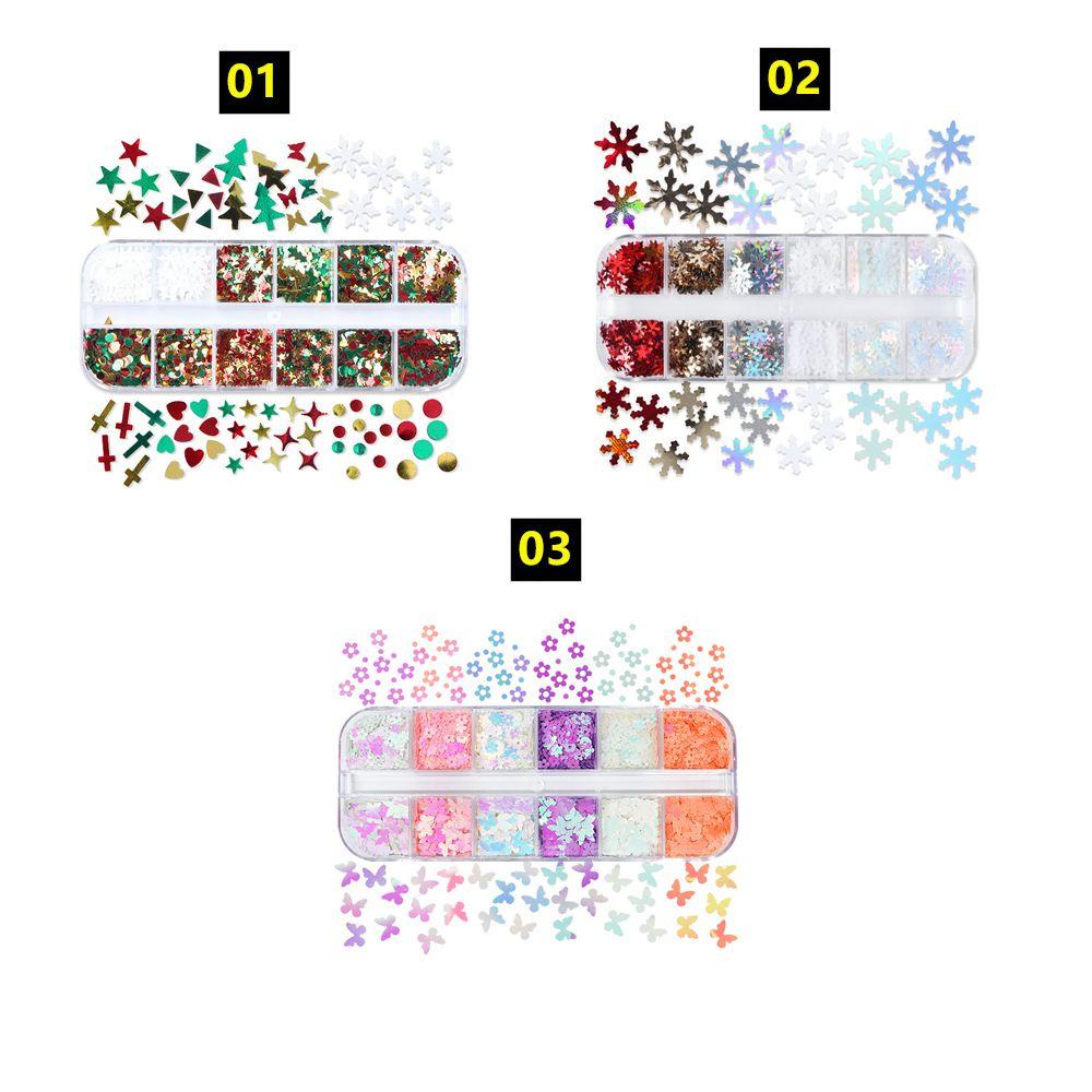 Top Nail Glitter Sequin Glitter Sequin 3D DIY Nail Art Decor Hiasan Kuku Mix Warna 12kisi Kupu