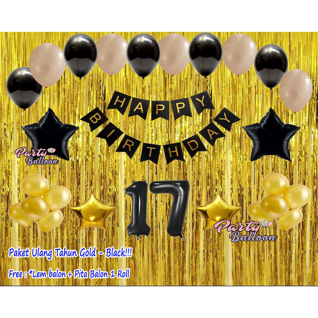  Paket Happy Birthday Murah Dekorasi  Gold  Hitam 