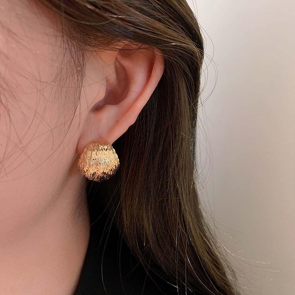 Anting Stud Bentuk Bola Bulat Geometris Bahan Logam Warna-Warni Gaya Korea Untuk Wanita