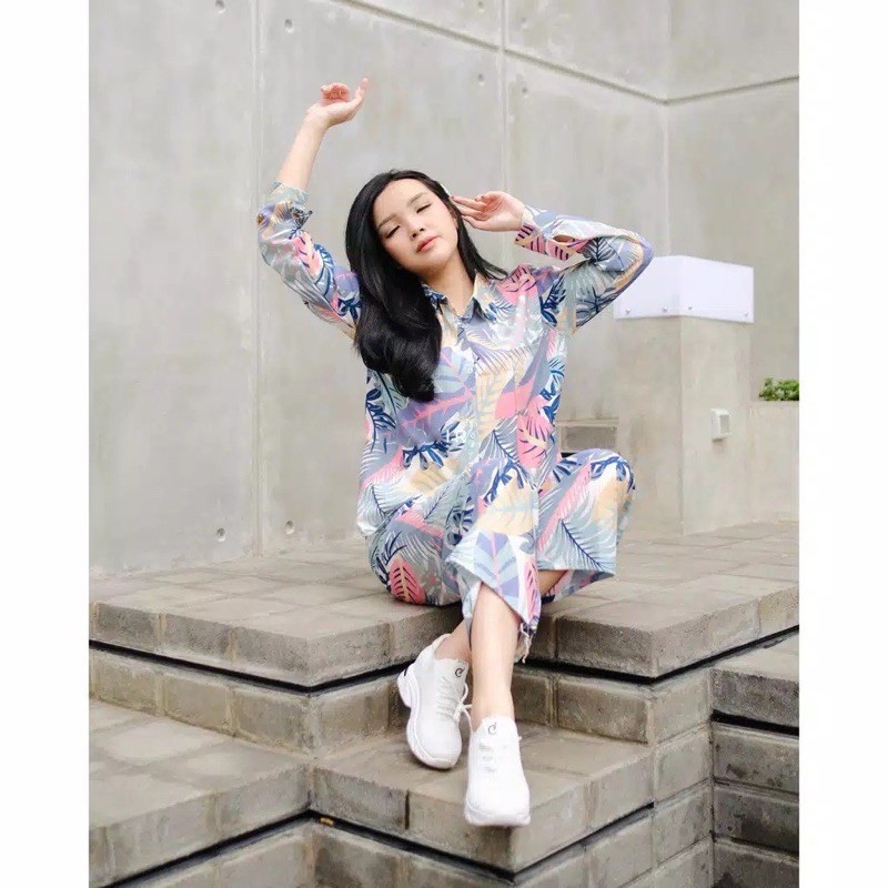 SET MALDIVES TIE DYE DAUN / PIYAMA TIDUR MOTIF DAUN / DAILY OUTFIT / BAJU PANTAI TIE DYE / KEMEJA