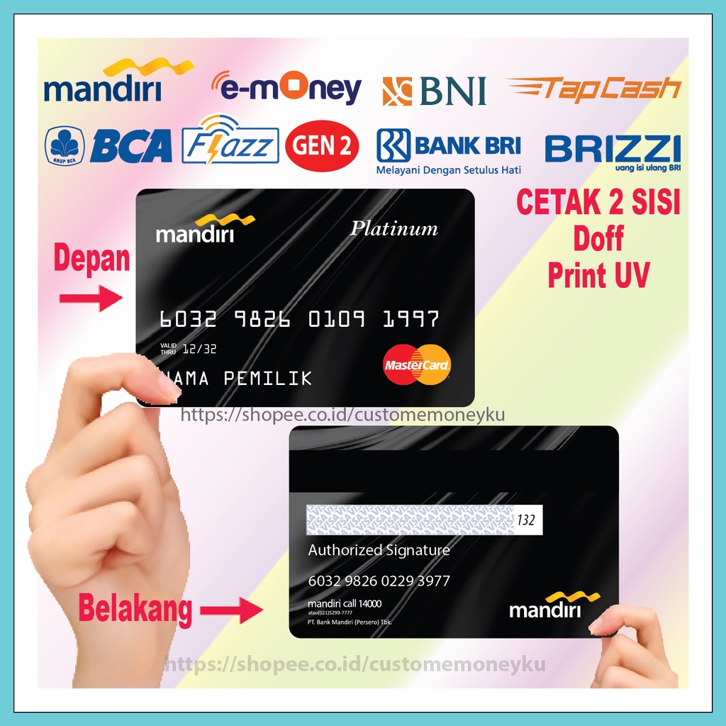 KARTU EMONEY DESIGN CUSTOM PLATINUM BLACK CARD E-MONEY MANDIRI FLAZZ BCA GEN 2 TAPCASH BRIZZI 2 SISI