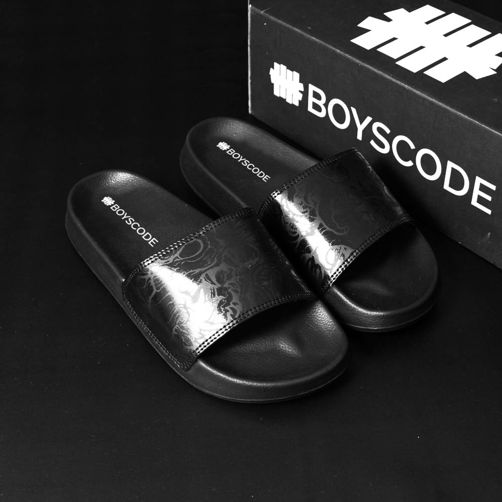 Sendal Selop Pria Wanita Distro Boyscode Dragonforce Motive Fullblack/ Sendal Slip On Pria / Sendal Slide Pria