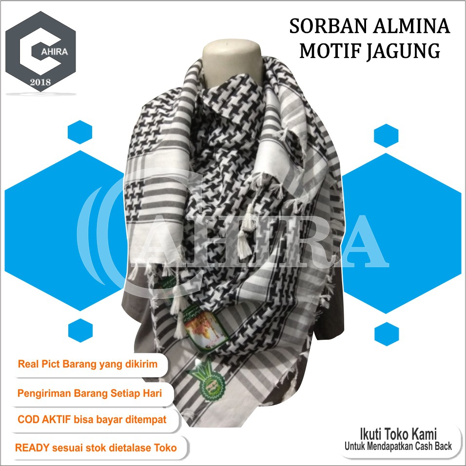 SORBAN PALESTINA HITAM PUTIH SORBAN HAJI SORBAN HITAM PUTIH SORBAN MOTIF ALMINA JAGUNG