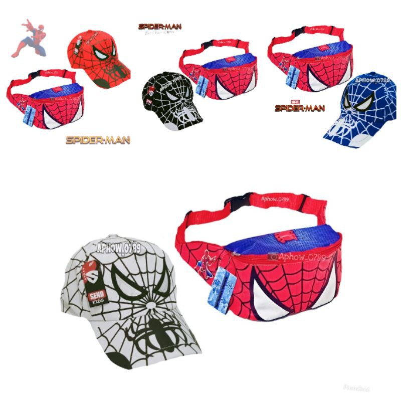 Tas selempang anak tas pinggang anak motif spiderman gratis topi