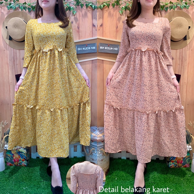 Long Dress Ruffle Flowy Pastel 3011-11 - Ghaudens