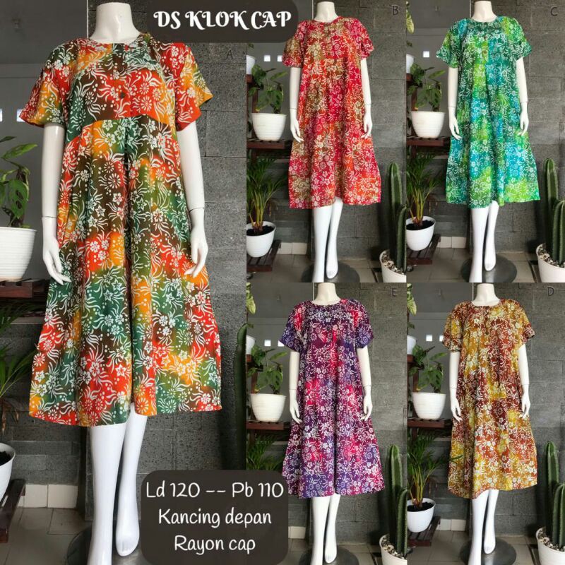 Daster Klok Cap Jumbo Gradasi Warna Cantik Batik Homedress Kualitas Soloan Baju Tidur Fashion Wanita