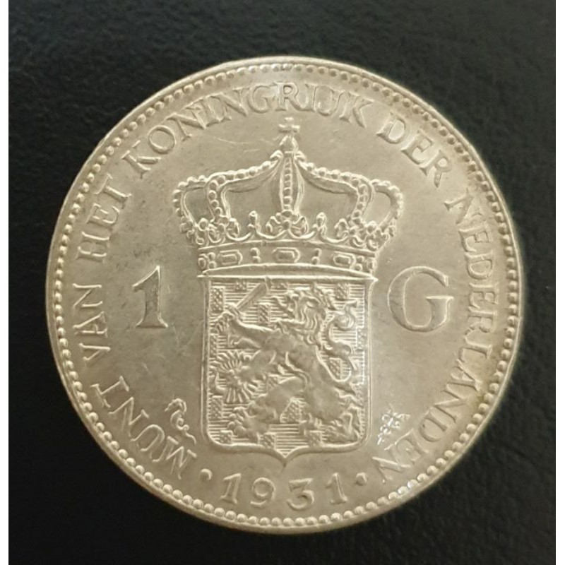 koin kuno, koin perak 1 gulden Wilhelmina 1931 Luster