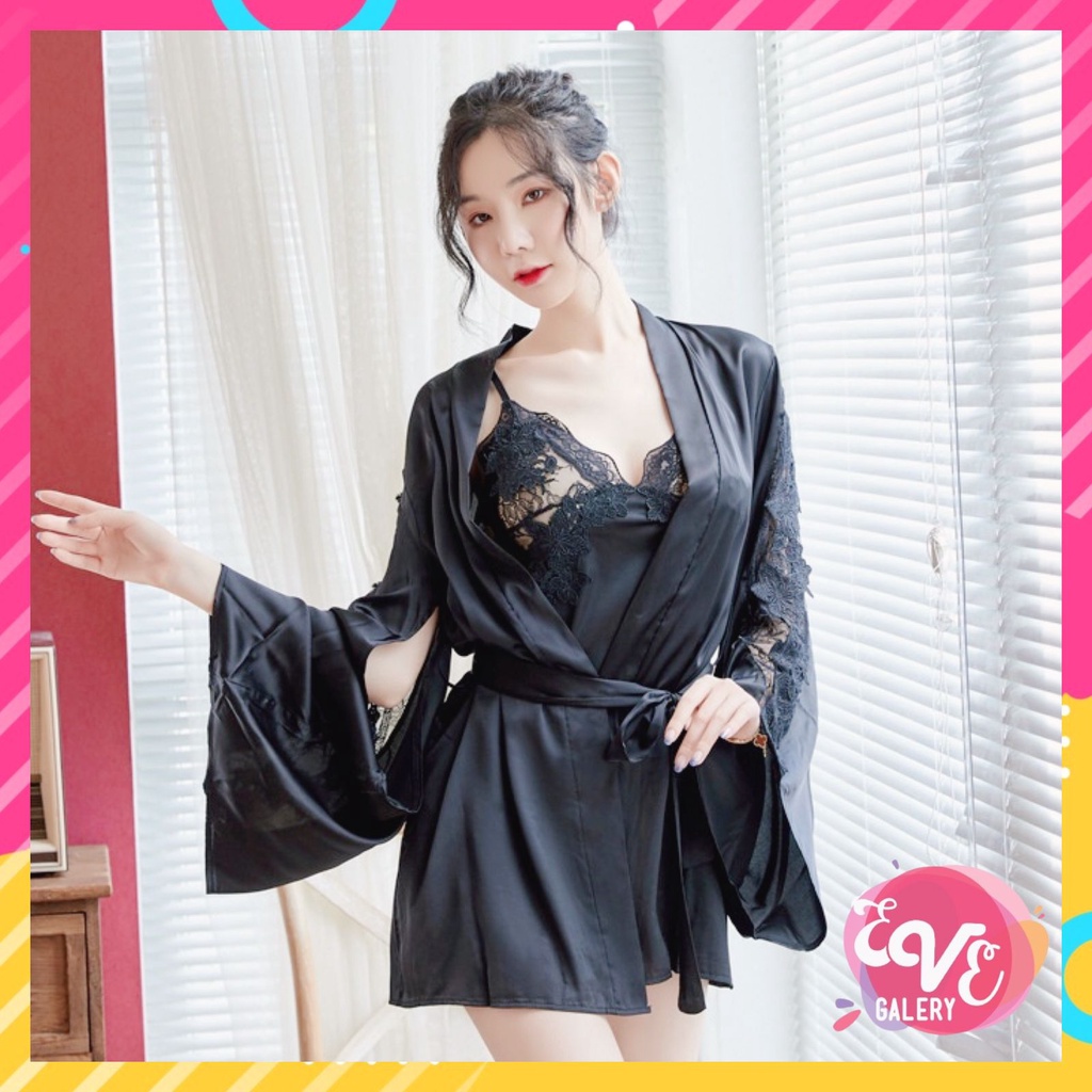 Ɛѵҽ Lingerie Wanita  Renda Seksi Pakaian Dalam Wanita Mini Dress Baju Tidur Jubah Set 1271