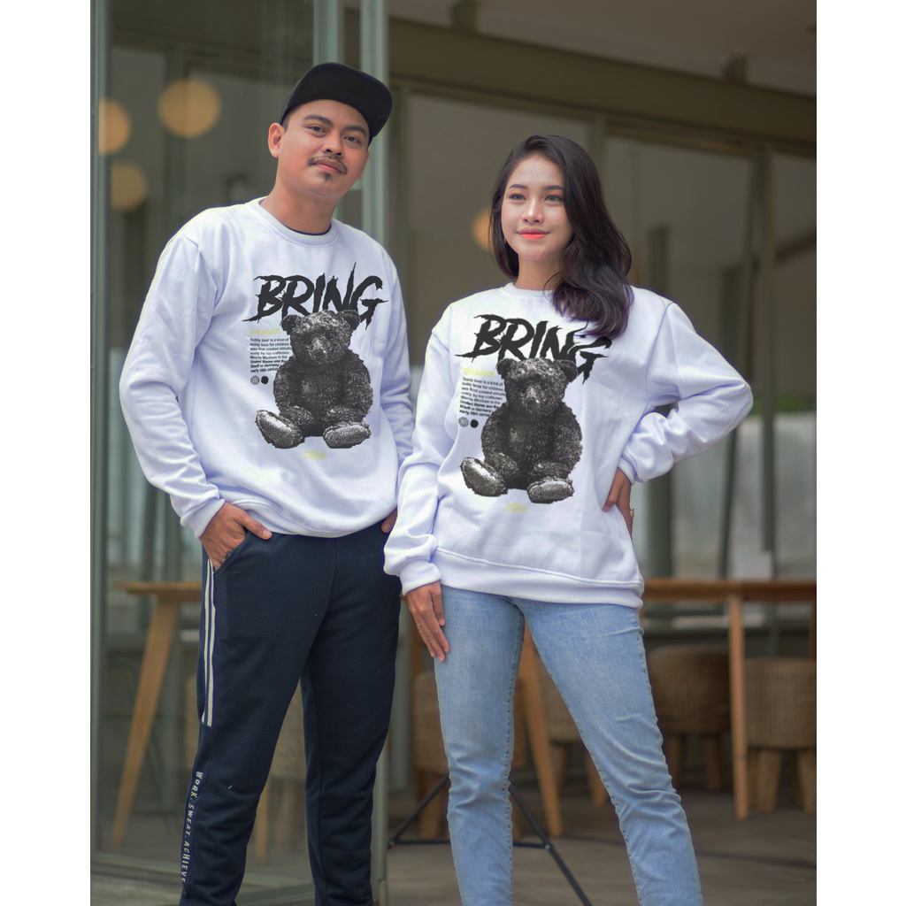 sweater crewneck couple simple hitam all size M-XXL cowok cewek ori oversize bahan adem flecee bisa 