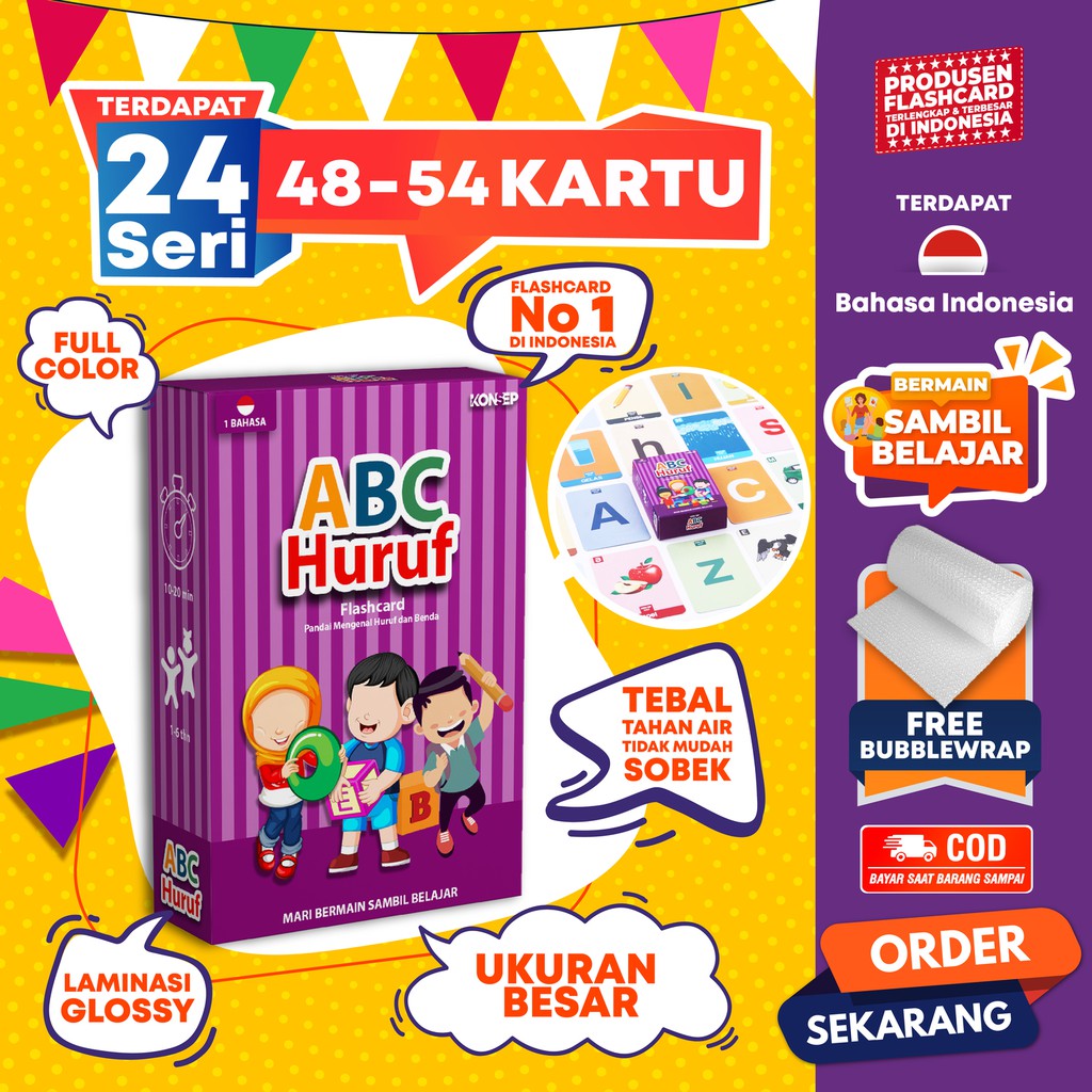 [1KG=10PCS] Konsep Flashcard Alfabet / Flash Card / Mainan Edukasi Kartu Pintar Anak Seri Terlengkap