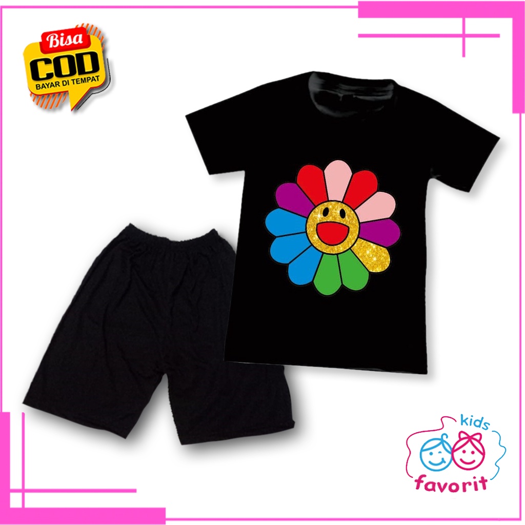 Favorit kids Baju setelan anak perempuan lengan pendek fashion | setelan anak cewek gambar sun flowers