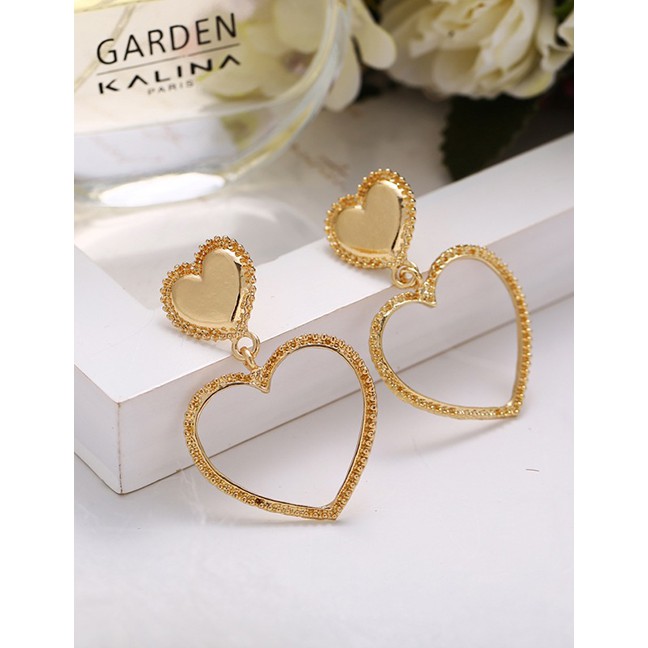 LRC Anting Tusuk Fashion Gold Hollow Big Love Tassel Earrings D31701