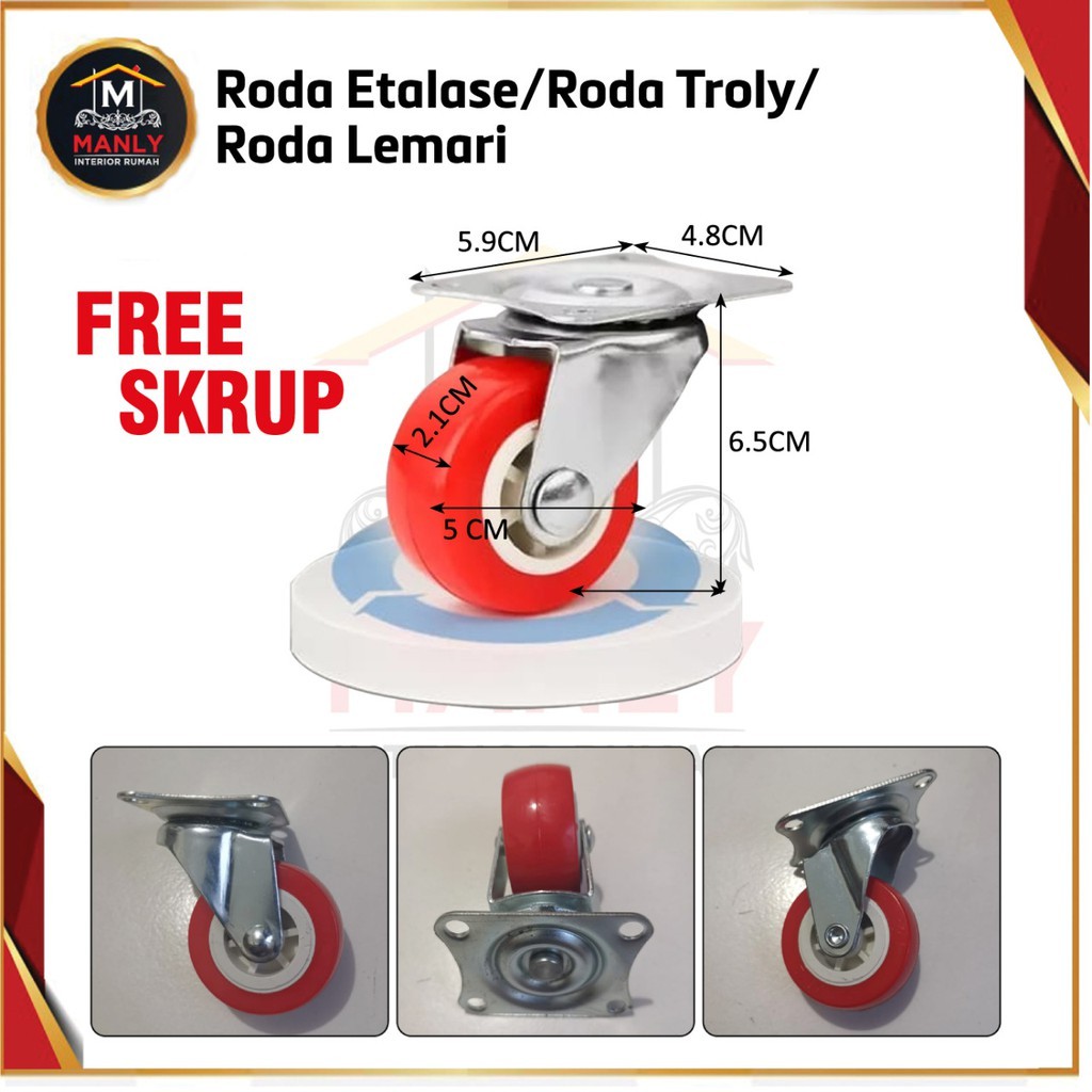 Roda Etalase Roda Caster PVC Roda Lemari 2 Inc &amp; 1 inc Roda Kursi Heavy Duty Isi 1 pcs