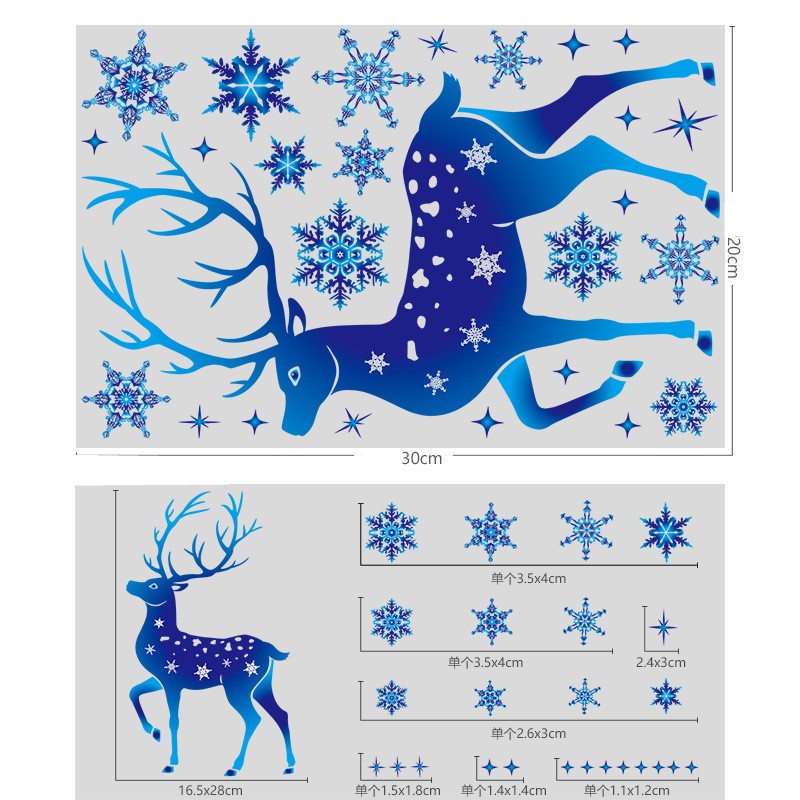 Christmas Decoration Blue Elk Electrostatic Sticker Window Snowflake Sticks Glass Decorative Sticks