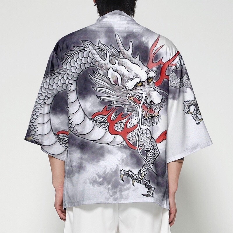 KIMONO CARDINGAN IMPORT PRIA WANITA KOREA JEPANG ORIGINAL HAORI NAGA DRAGON BIG SIZE S-4XL