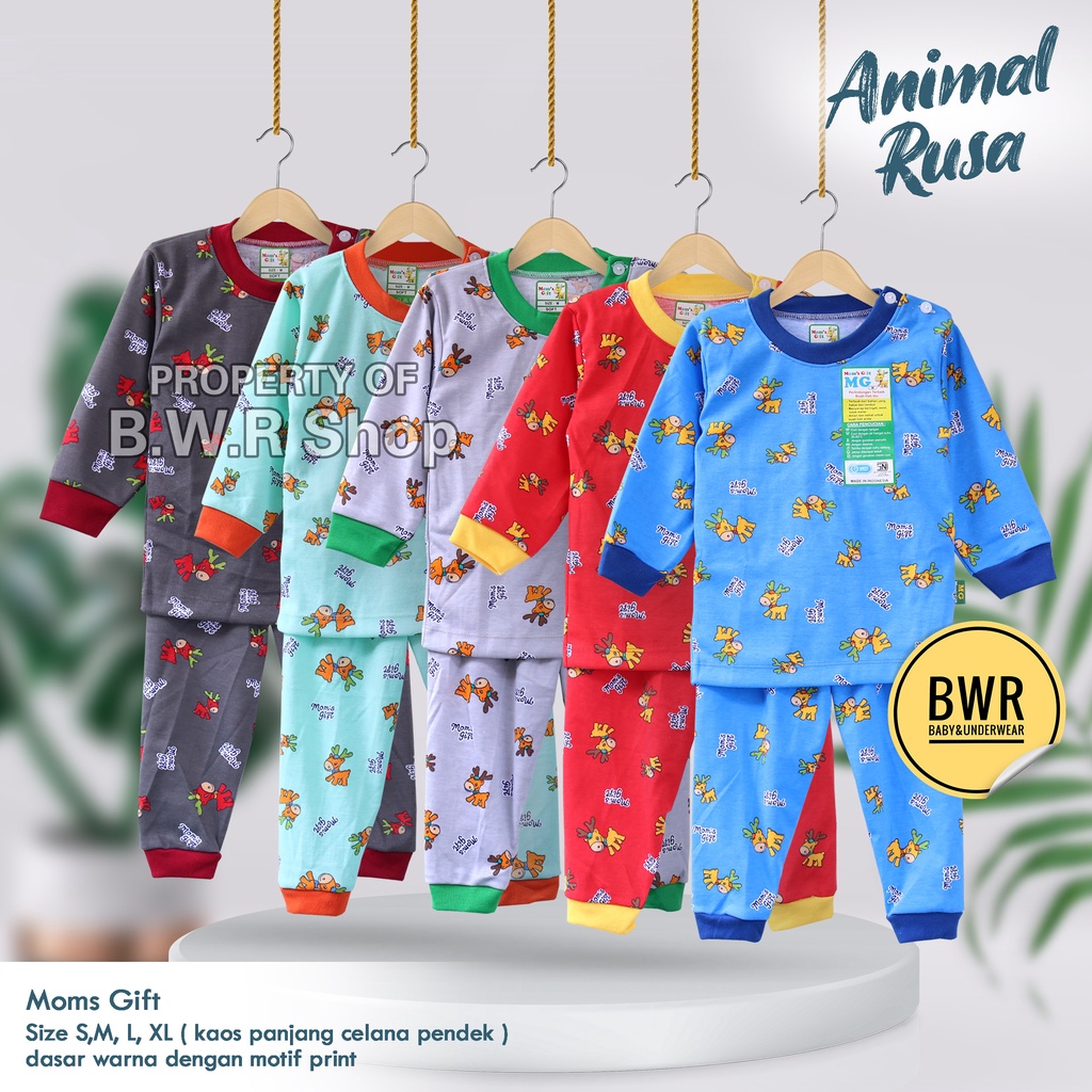 Setelan Moms Gift PANJANG Animals Rusa / Piyama Anak Unisex Kancing Pundak Mom's Gift Motif | Bwr