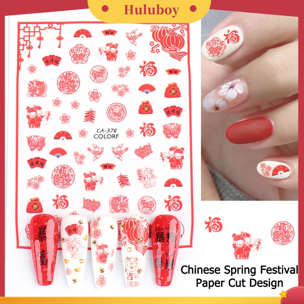 Huluboy Huluboy♡ 3pcs Stiker Kuku Desain Karakter Kaligrafi Cina Untuk Dekorasi Manicure