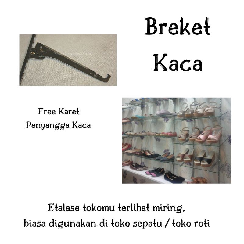 Daun Bracket Kaca Naik Turun/Breket Putar/Briket Penyangga Kaca/Display Toko Roti Penyangga Kaca-BH