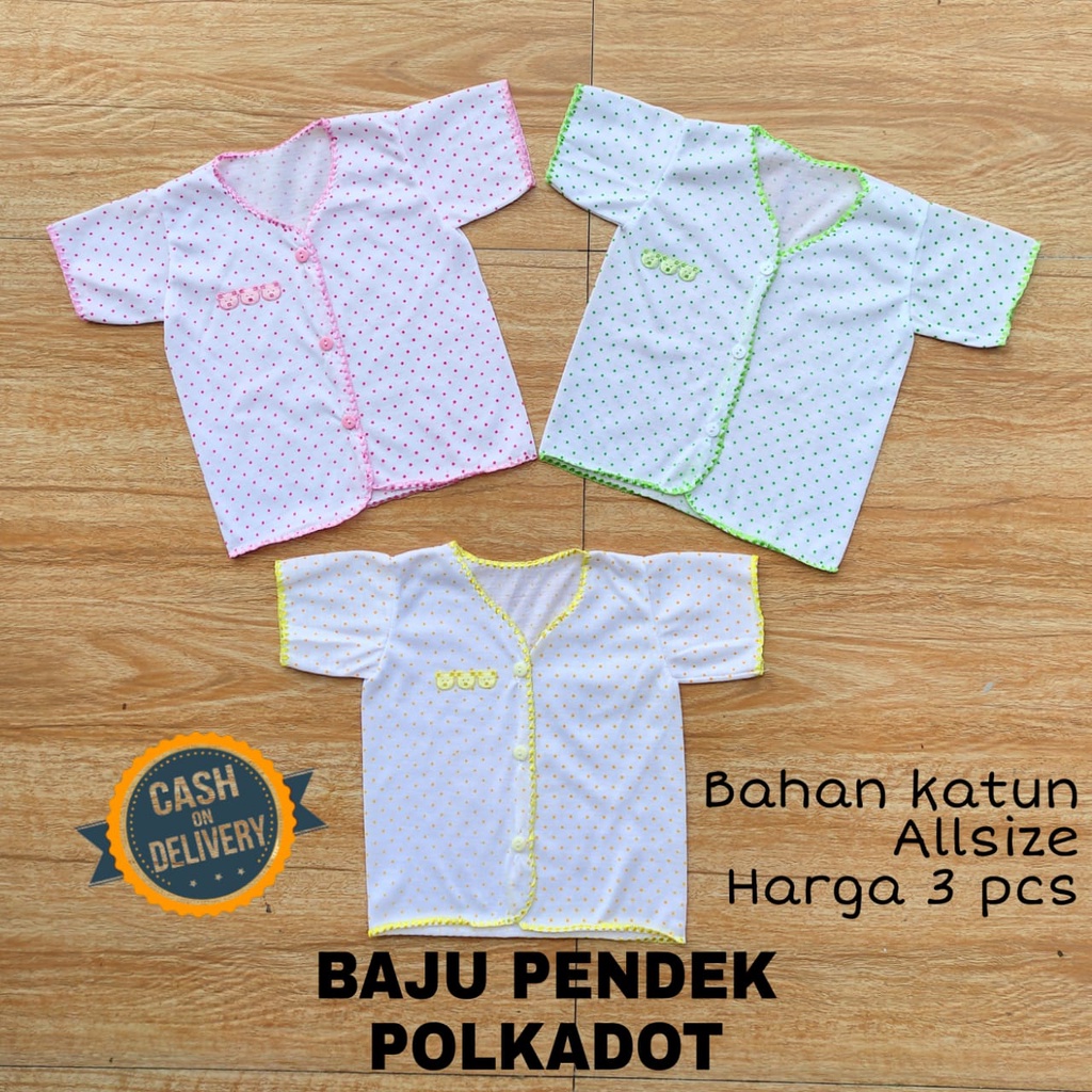 1 LUSIN (12 pcs) Baju bayi pendek POLKADOT halus lembut TERMURAH