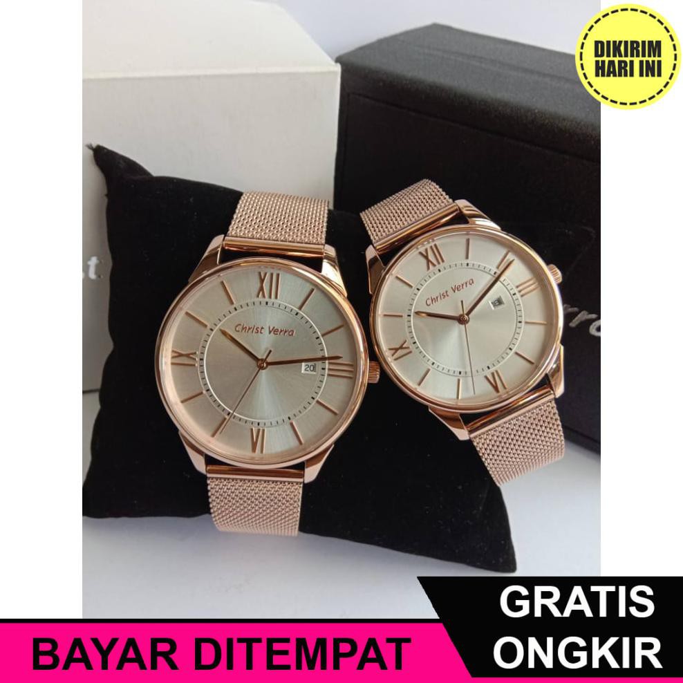 (BAYAR DITEMPAT) OE4497 JAM TANGAN CHRIST VERRA CV71151-45 COUPLE ROSEGOLD WHITE ORIGINAL