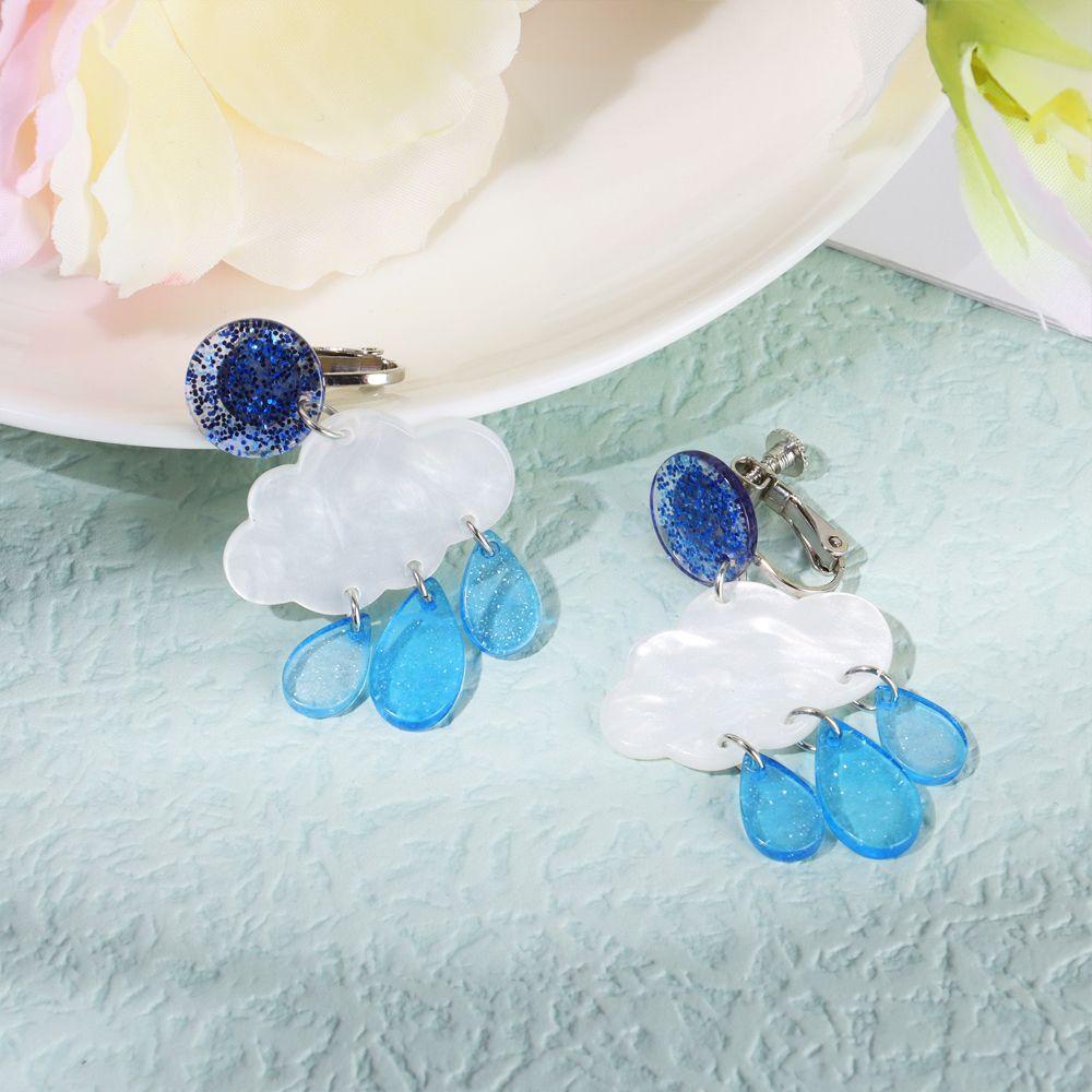 Lily Cloud Anting Wanita Drop Menjuntai Earring Ear Clip Akrilik