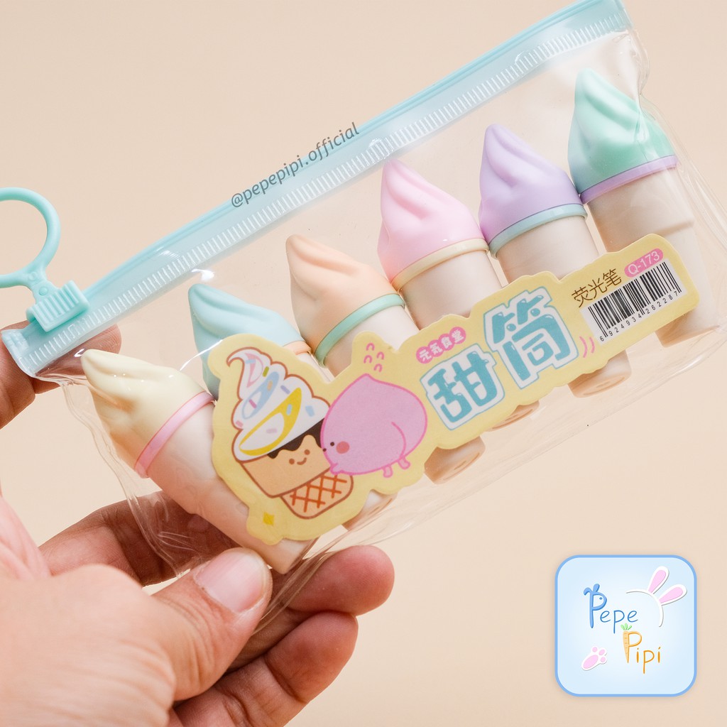 Highlighter Ice Cream Cone 1 Set Spidol Pastel Marker Textlighter Textliner Es Krim Cone