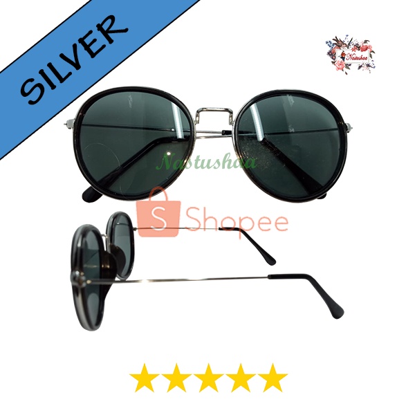 Kacamata Gaya Hitam Wanita Pria Double Frame - Kaca Mata Fashion Retro Bingkai Oval Metal Korea Style Sunglasses UV400 NOCASE