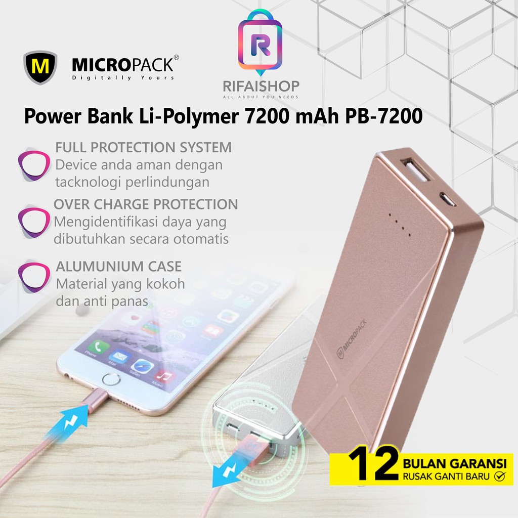 Power Bank MicroPack Li-Polymer 7200 mAh PB-7200 Powerbank Murah