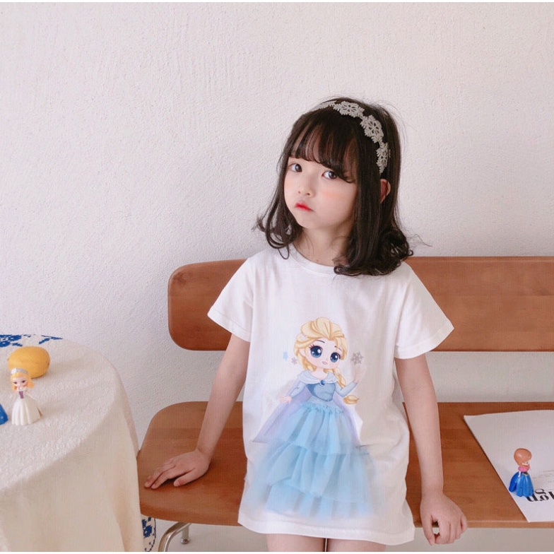 Dress lengan pendek anak perempuan Elsa Snow White Mermaid Model T-shirt/ Dress Kasual